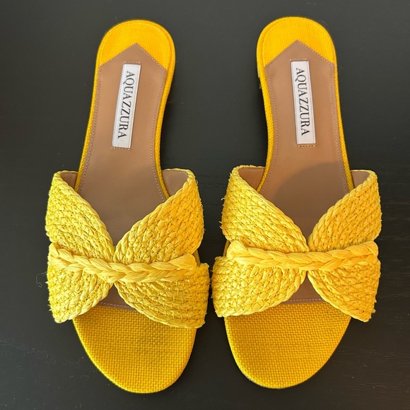 Aquazzura Yellow Rope Raffia Slides - Picture 3 of 10